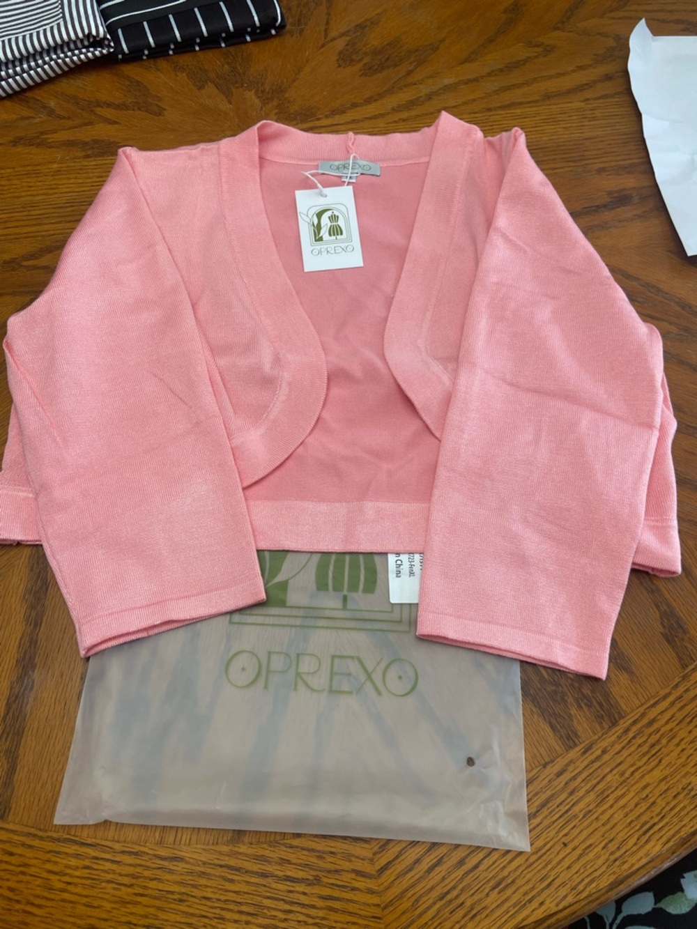 Oprexo Pink Cropped Bolero Open Front Cardigan with 3/4 sleeves